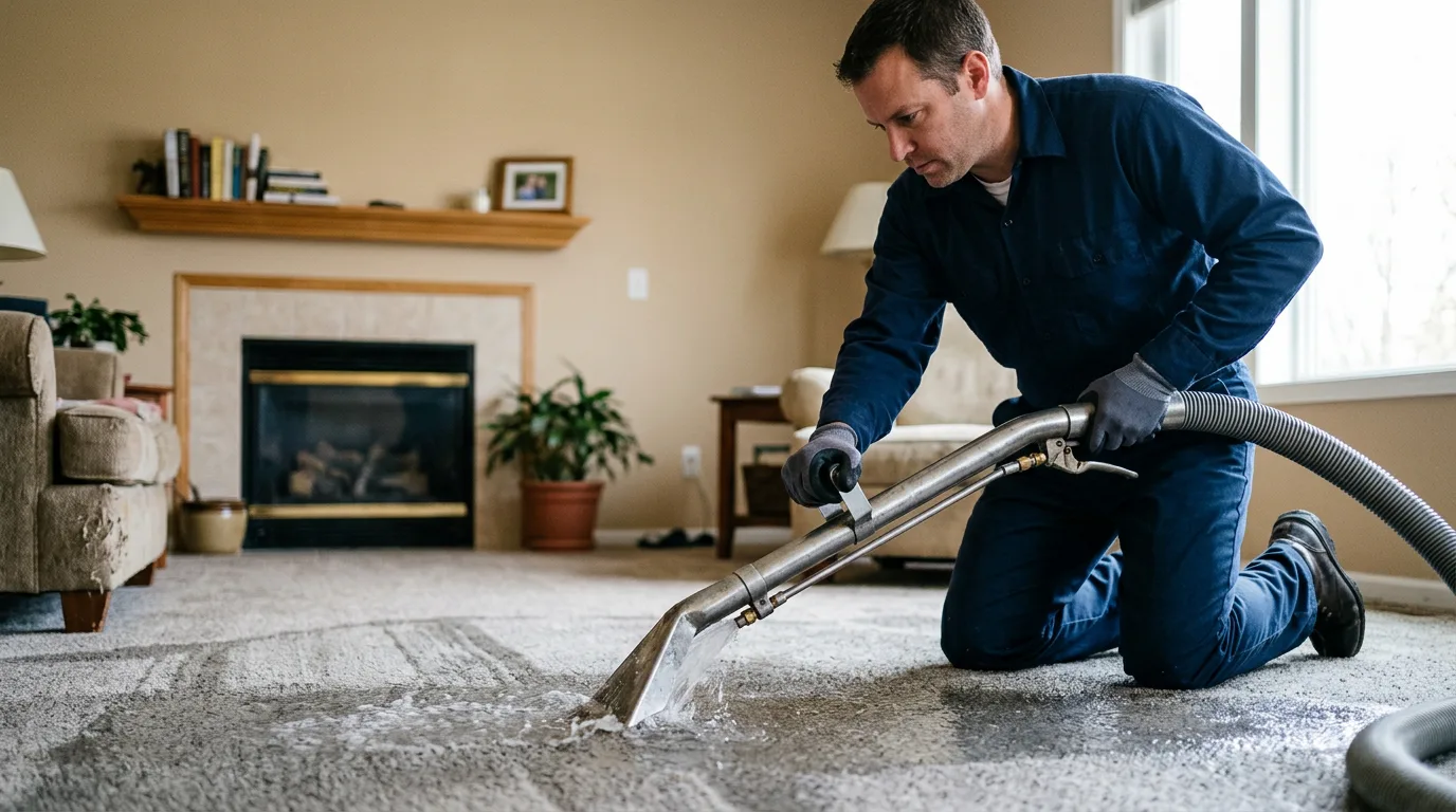 Water damage restoration technician working near Dresden, KS